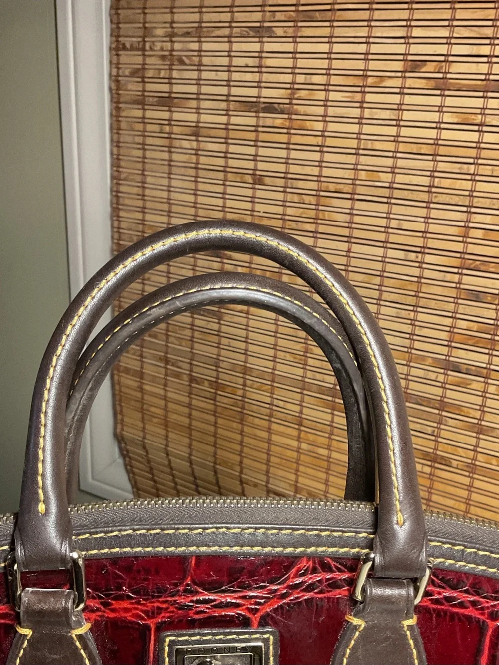 Dooney & Bourke Dillen Double Pocket Satchel Crossbody Red Croc Embossed